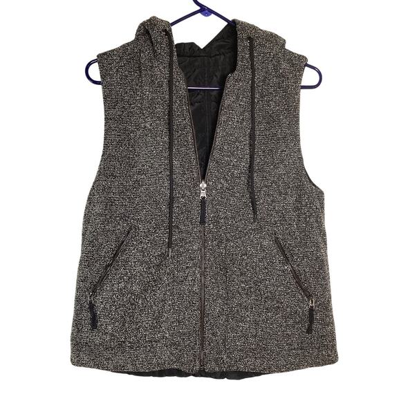 DITA Sweaters - Dita Womens Small Gray Black Full Zip Tweed Knit Hooded Vest Streetwear HR9-10